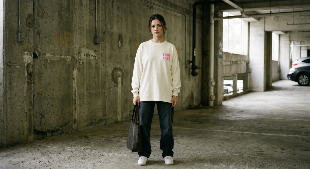 Boxy Longsleeve Roze op Wit