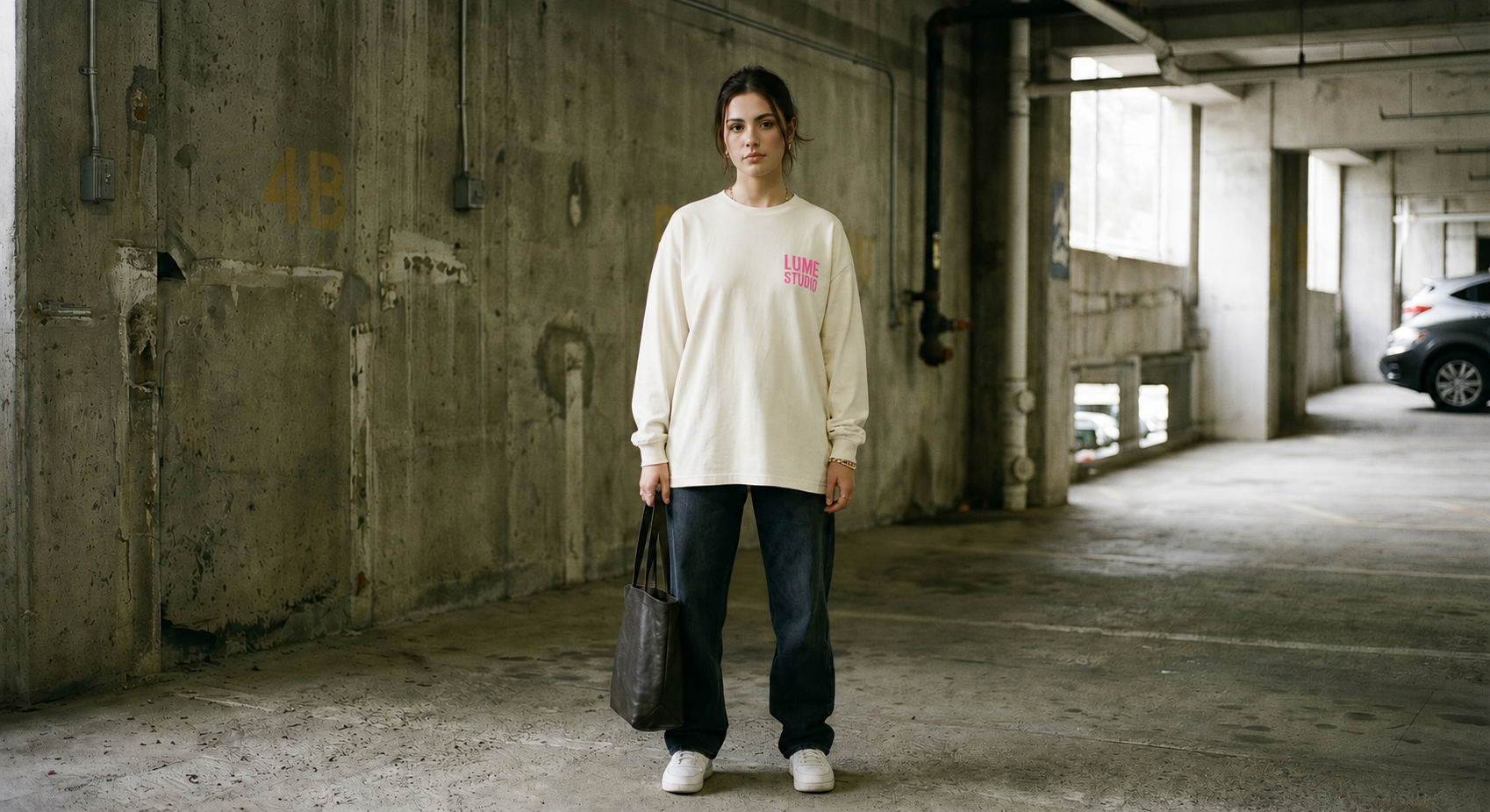 Boxy Longsleeve Roze op Wit